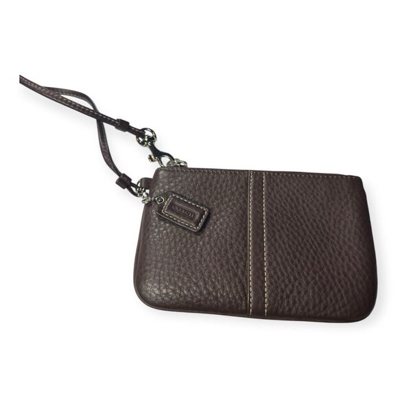 Coach Brown Pebbled Leather Wristlet Zippered Pink Interior Vintage - Picture 1 of 3